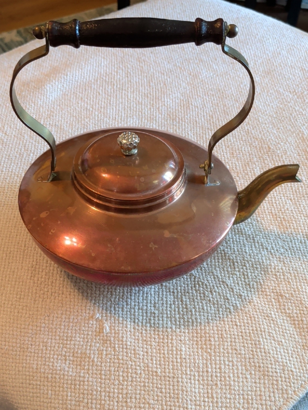 Vintage Copper Teapot with Wooden Handle